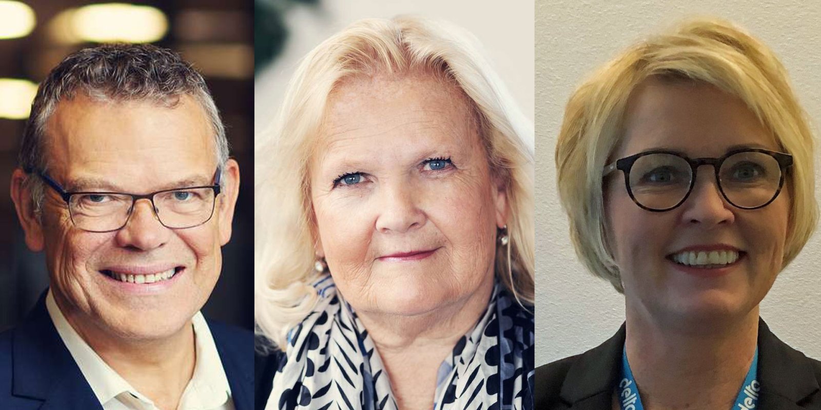 Disse tre skal lede Delta fram til kongressen i 2024 . Lizzie Ruud Thorkildsen (i midten) er valgt til forbundsleder, Trond Ellefsen 1. nestleder og Marit Solheim 2. nestleder. (Foto: Nadia Frantsen og privat)